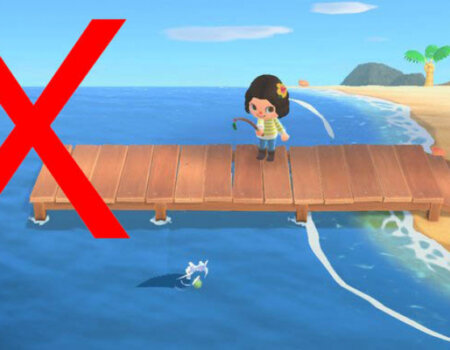 A screenshot of someone fishing in Animal Crossing.