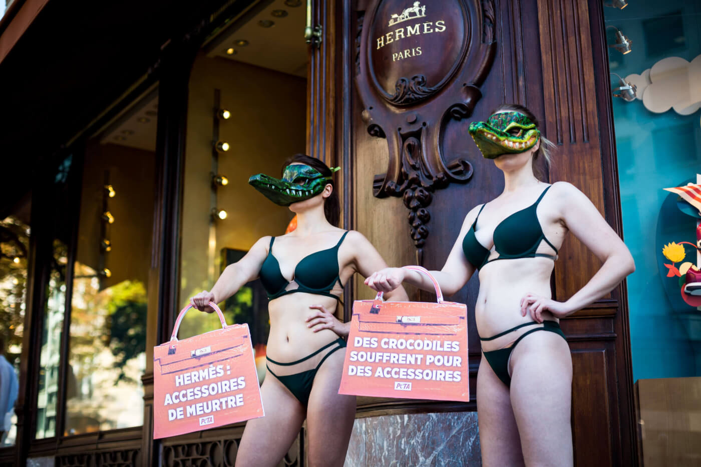 PETA Protests Crocodile Abuse at Hermès Farms with Graphic Displays at  Storefronts