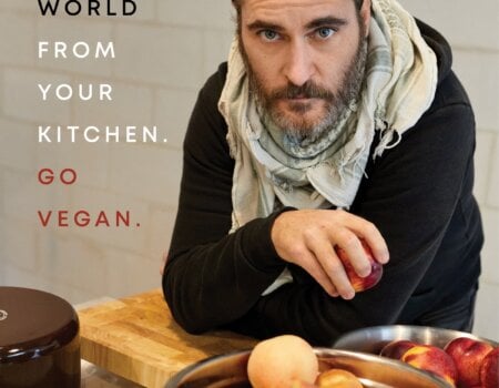 Image shows Joaquin Phoenix in his new PETA campaign