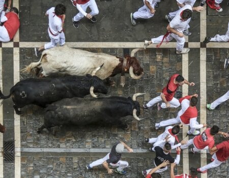 A photo of the Running of the Bulls.