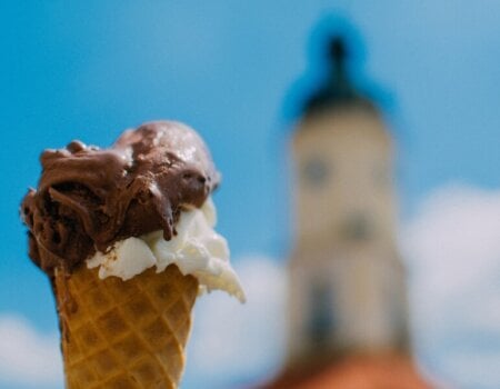 Chocolate Vanilla Ice Cream in Waffle Cone