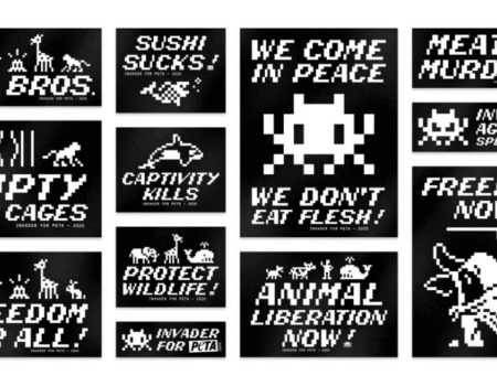 Invader sticker designs for PETA